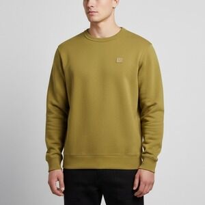Acne Studios Unisex Face Crewneck Fleece Sweatshirt Olive Green Cotton Size Med